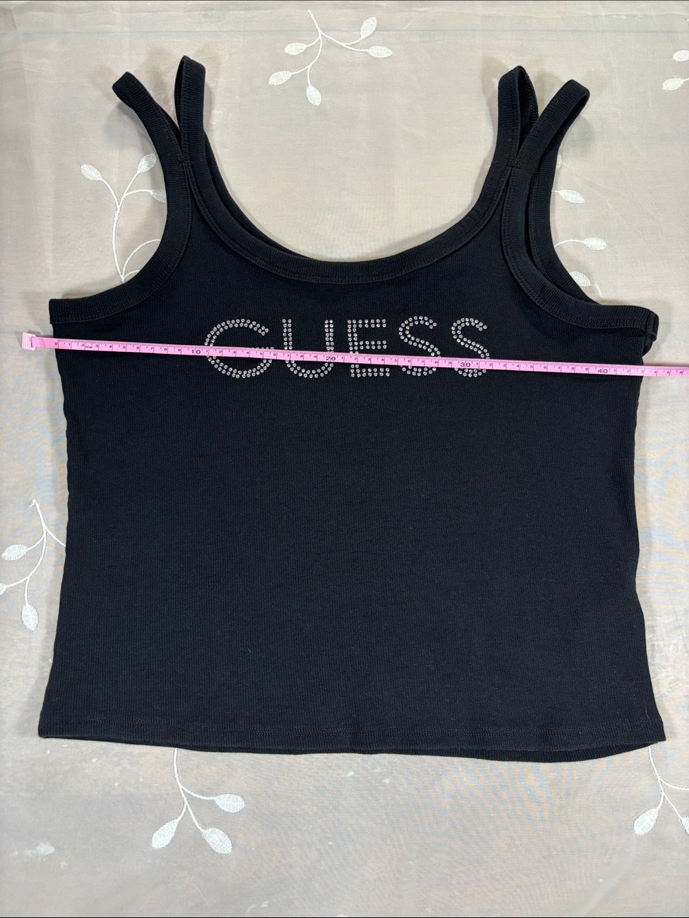 GUESS Black Tank Top with Rhinestone Logo Size Large - Picture 6 of 10